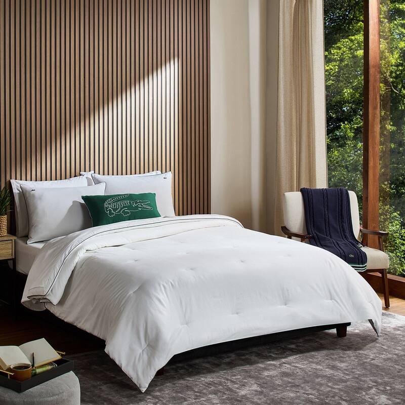 Lacoste Tiebreak 3-Piece Percale Cotton Comforter Set - White - Queen