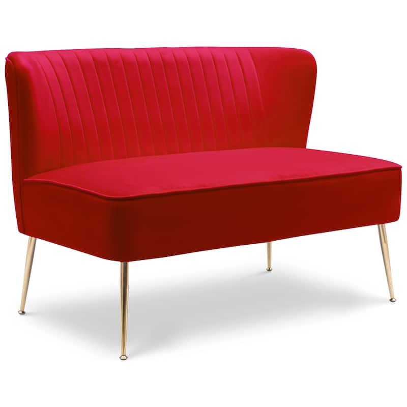 Farrah Upholstered Velvet Polyester 46" Wide Loveseat - Armless/ Scalloped Back