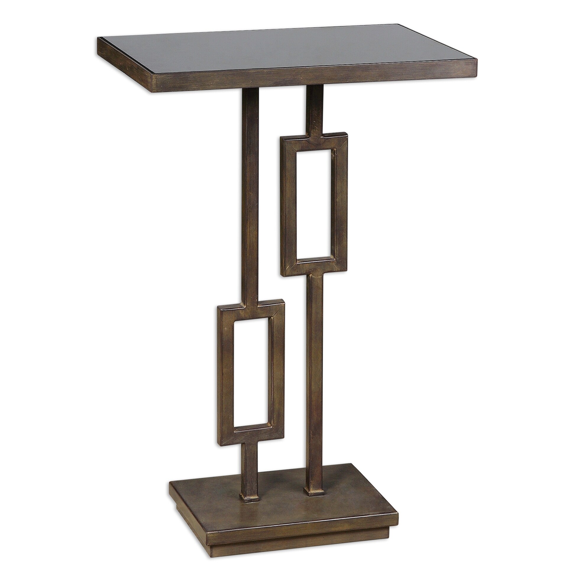 Shop 27 Franco Geometric Dark Bronze Iron And Black Glass Accent Pedestal Side Table Overstock 26429960