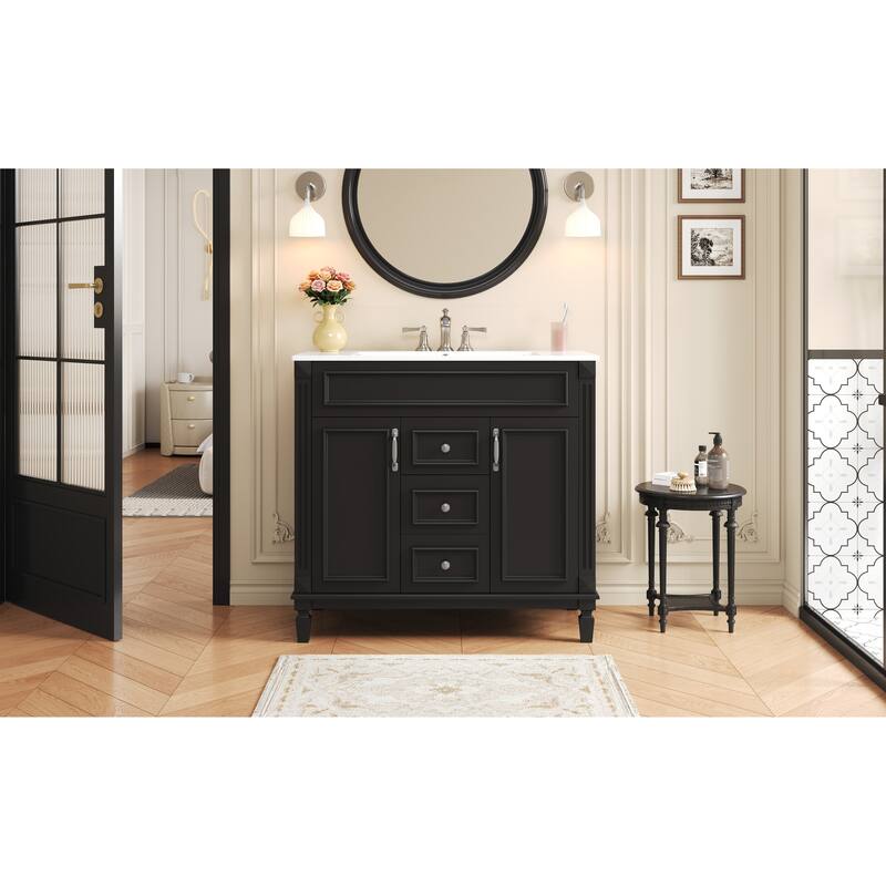 GDFStudio - Carrinford Modern Freestanding Bathroom Vanity with Ceramic Sink and 2 Soft Closing Doors & 2 Drawers