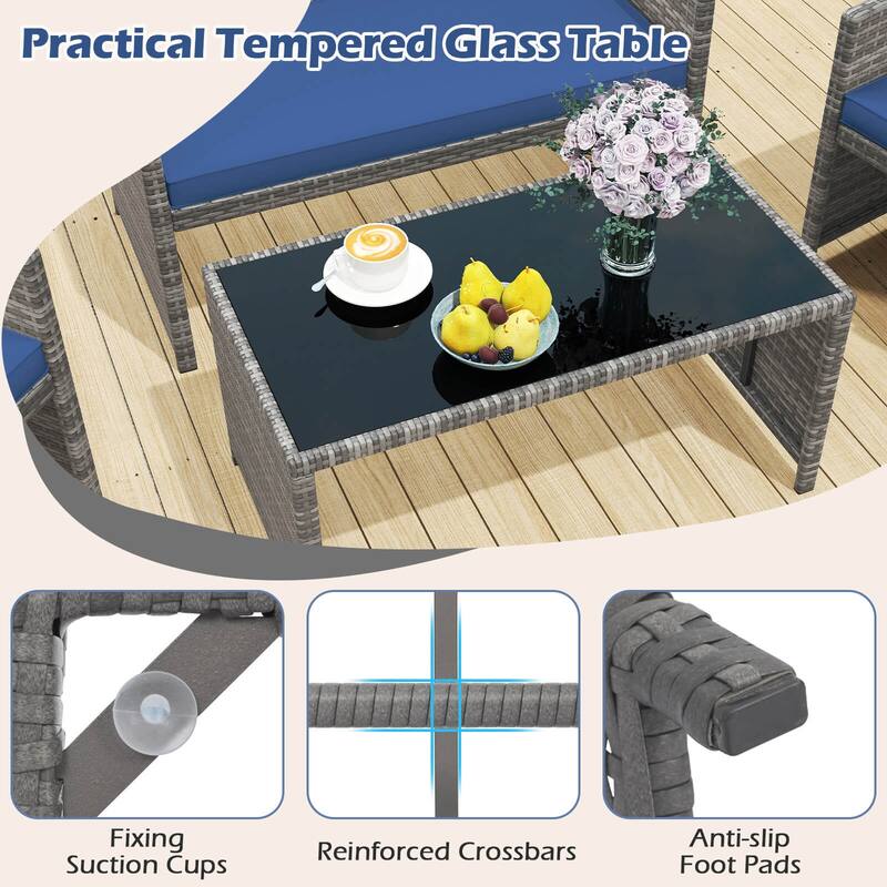 Costway 4 PCS Patio Conversation Set with Seat Cushions & Tempered - See Details