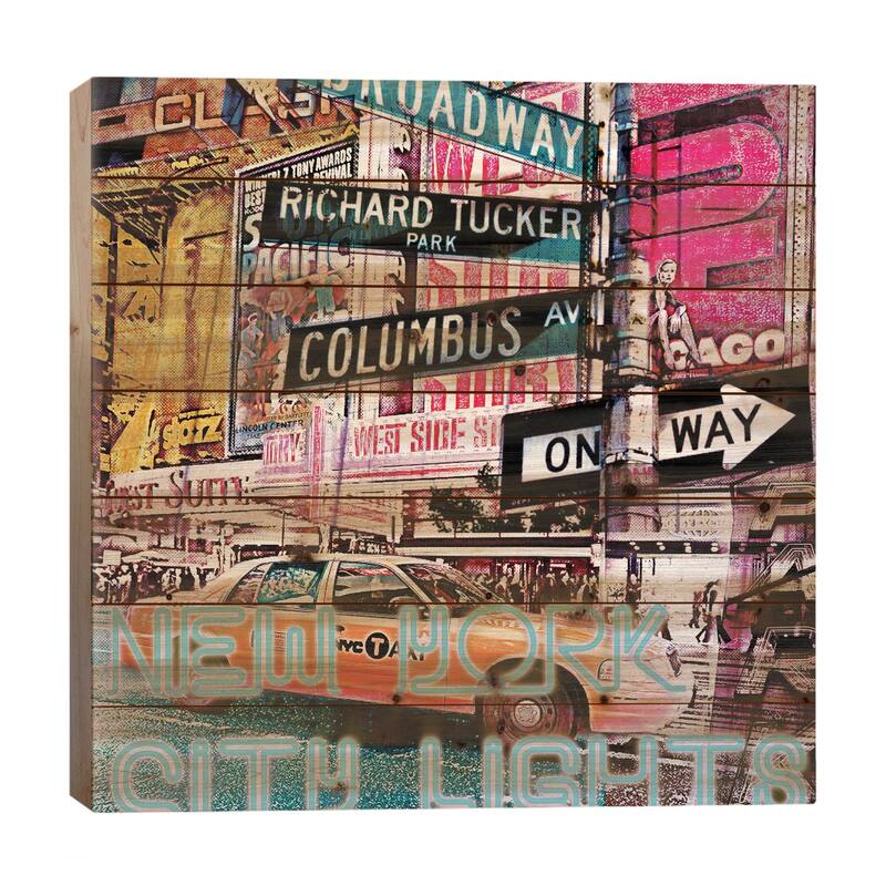 New York City Lights Print On Wood by Luz Graphics - Multi-Color - 26x26x1.5