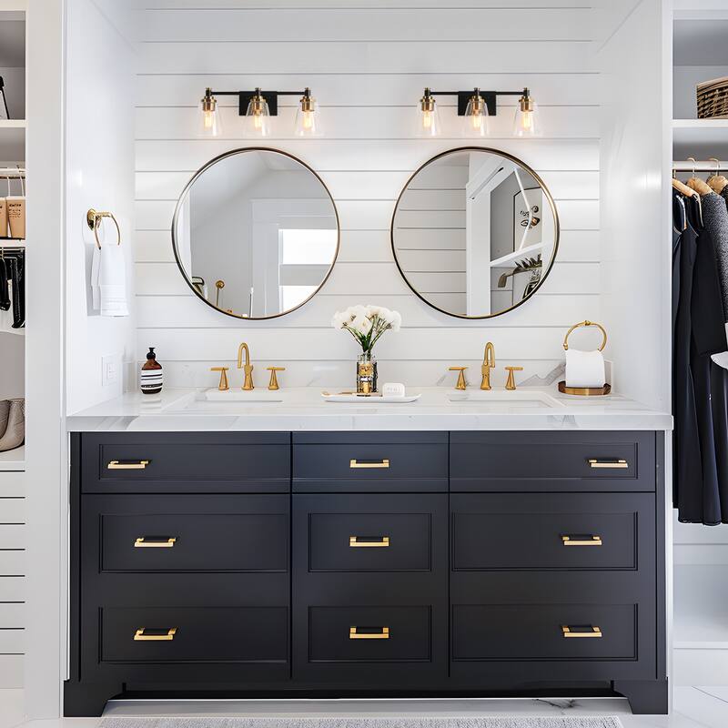 3-Light Modern Black Gold Bathroom Vanity Light Dimmable Cone Wall Sconces