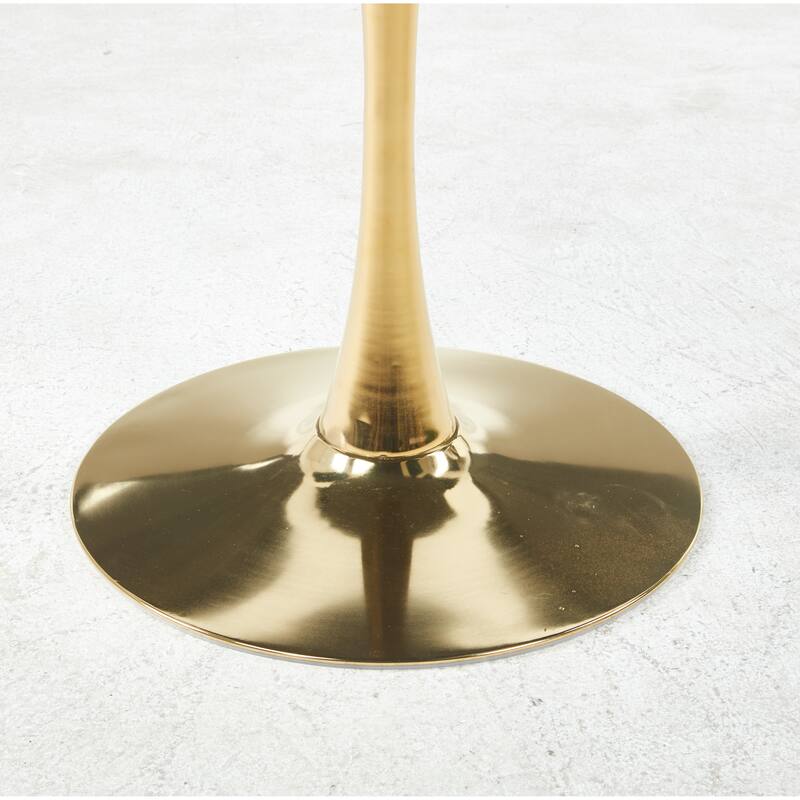 Mid-Century Round Dining Table for 2-4 People, Tulip Kitchen Table with MDF Top & Metal Pedestal Base for Small Places - Golden