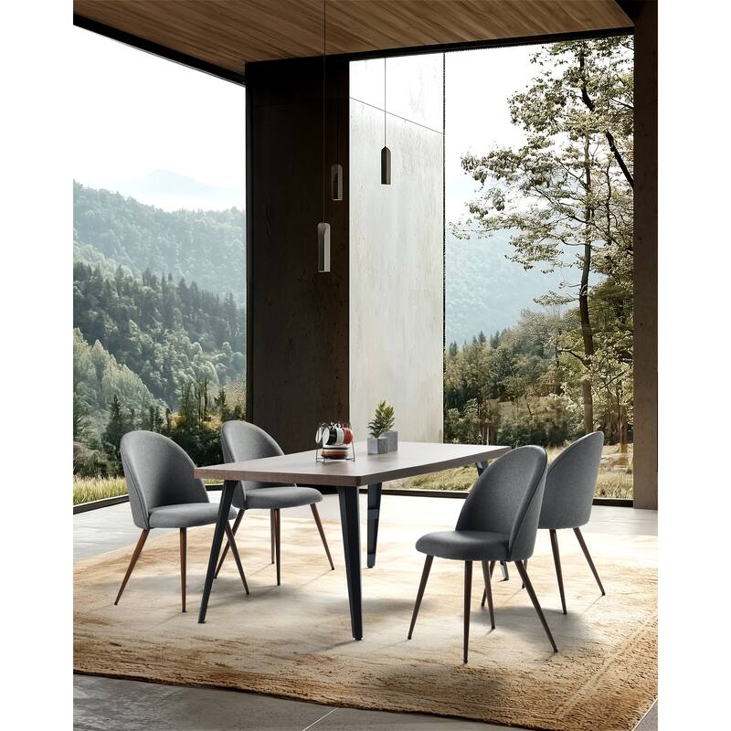 Homy Casa Beige Fabric Dining Chairs with Walnut Legs, Set of 2