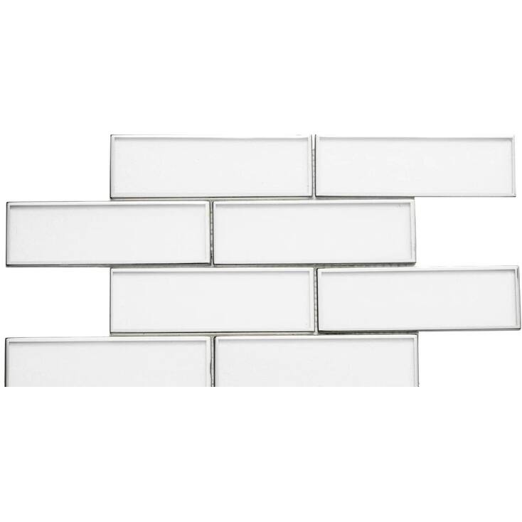 The Tile Life Athena 2x6 White/ Silver Glossy Glass Brick Mosaic Backsplash & Wall Tile