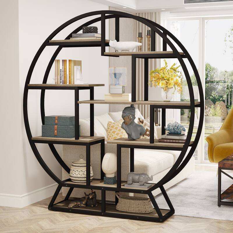 Industrial Wood Book Shelf with Staggered Shelves