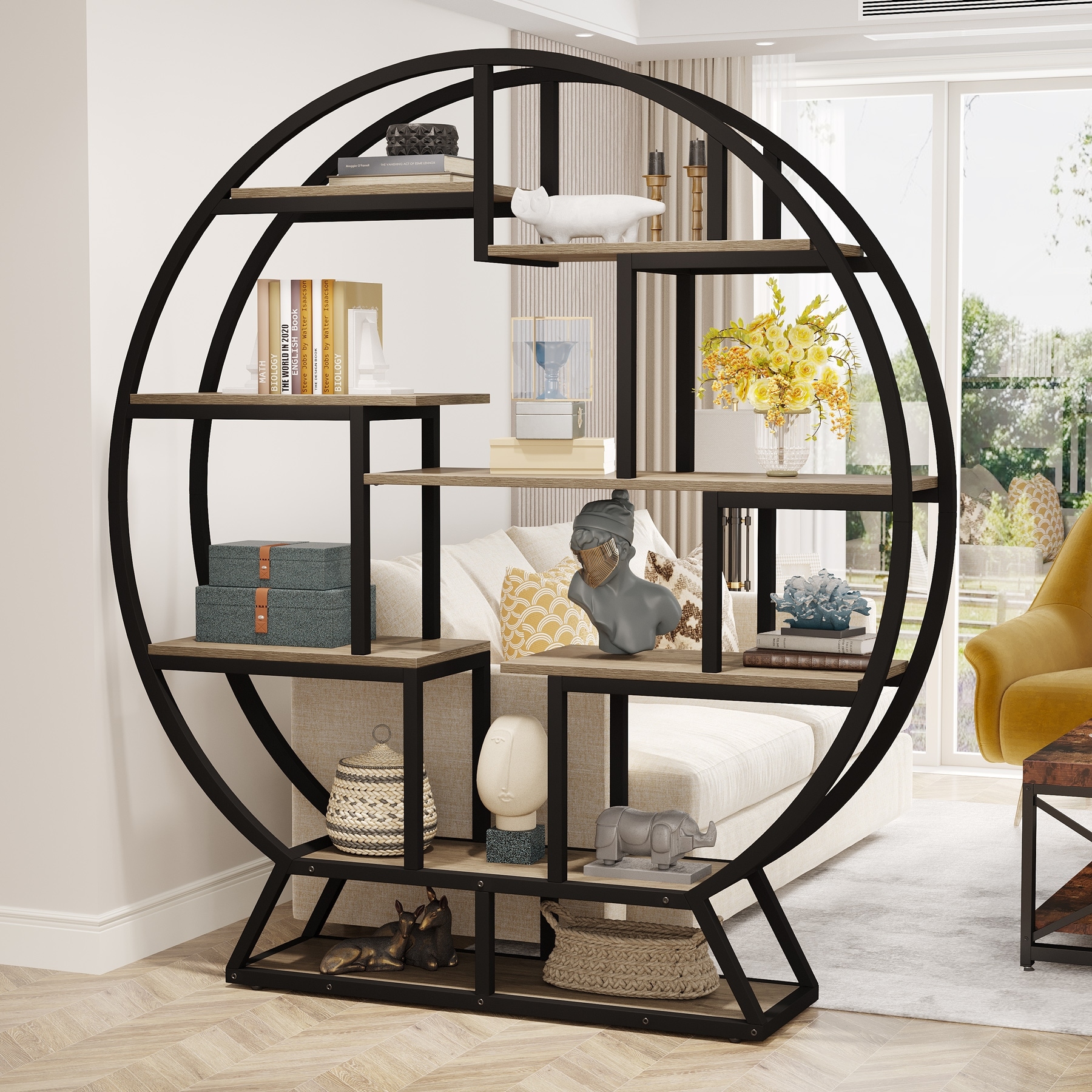 Rustic Open Shelving Organizer Rack for Home Office and Living Room