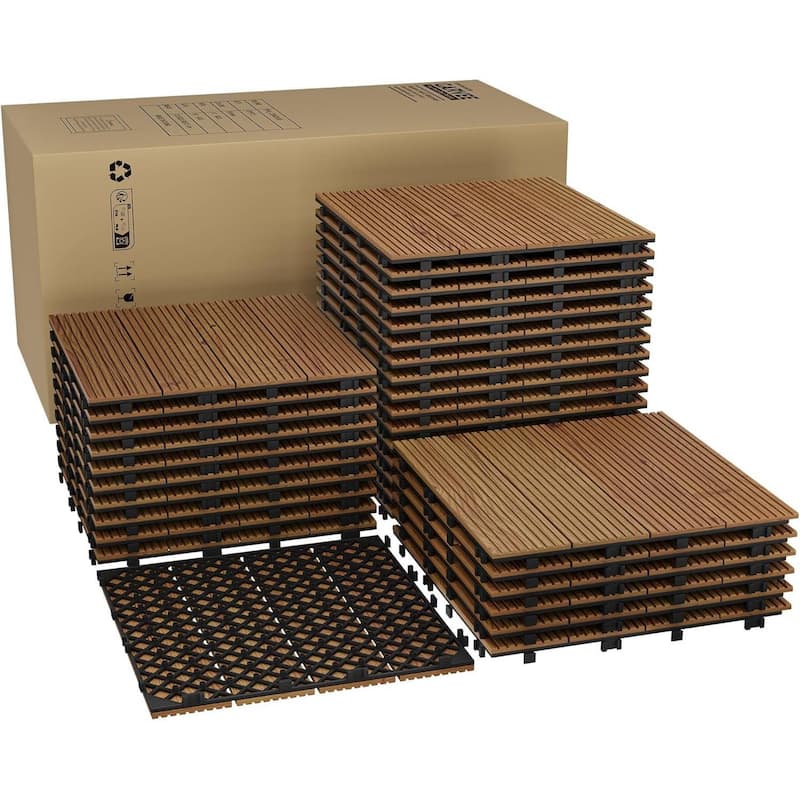 33 Pack 12"X12" Wood Patio Flooring Deck Tiles for Indoor & Outdoor Use - 33-Pack - Brown