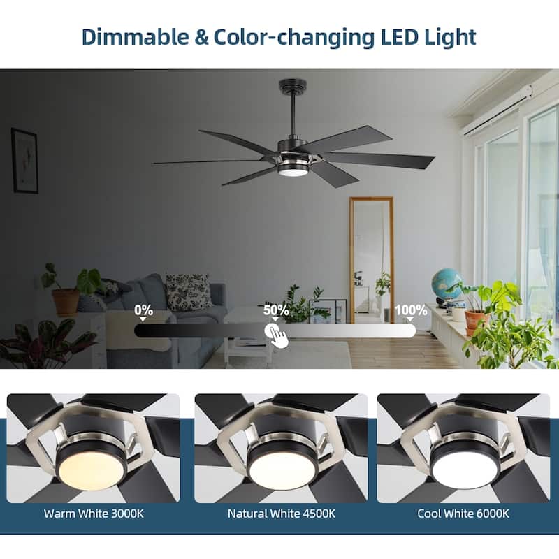 MLiAN 60 inch 6 Blades Indoor Smart Ceiling Fan with Light and Remote - 60inch