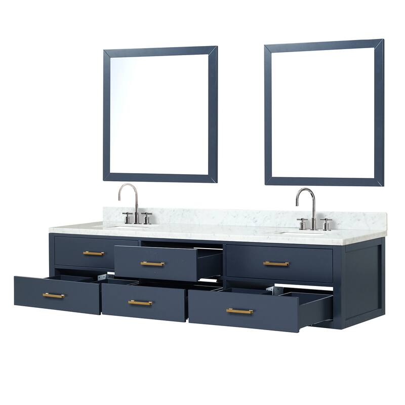 Lexora Castor Double Bath Vanity, Carrara Marble Top, Faucet Set, and Mirrors