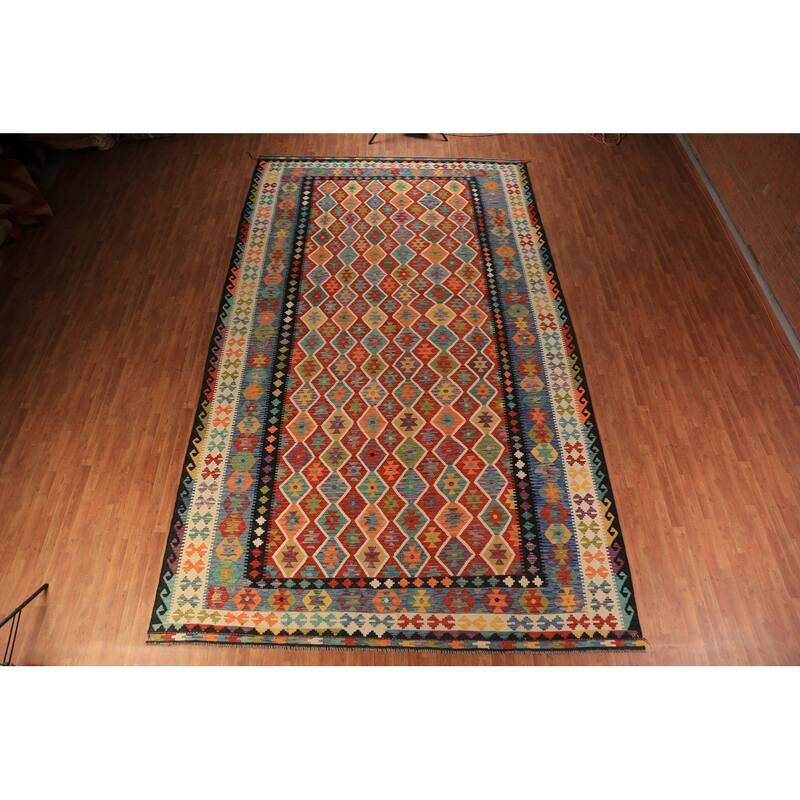 Reversible Kilim Oriental Large Rug Hand-Woven Wool Carpet - 10'2"x 16'9"