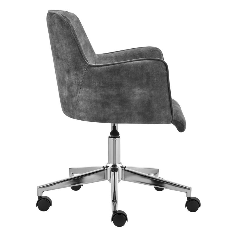Dark Gray and Silver Velvet and Steel Adjustable Swivel Rolling Conference Office Chair - 23.63' X '33.08' X '21.86