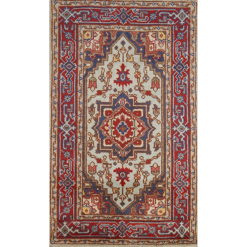 Hand Knotted Oriental 100% Wool Carpet Traditional Medallion Navy Blue & Blues Heriz (serapi) Area Rug - 5' 1'' X 3' 1''