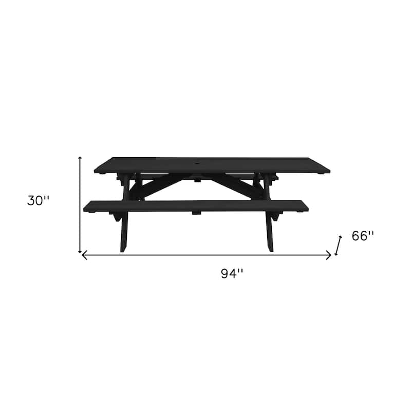 HomeRoots 94" Charcoal Solid Wood Outdoor Picnic Table with Umbrella Hole