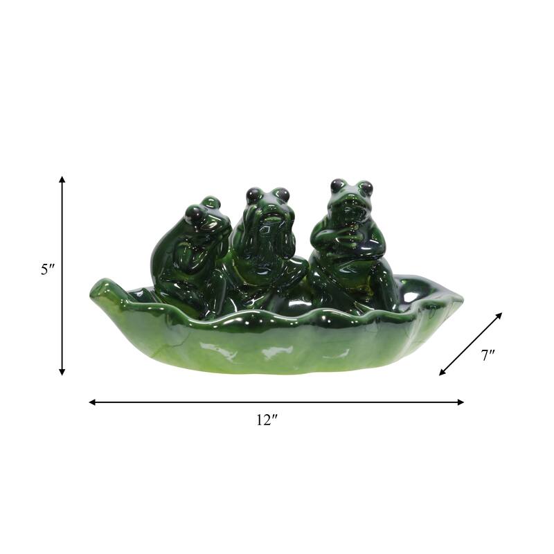 Sagebrook Home 12" Ceramic Frog Themed Bird Feeder Contemporary Green Trio of Frogs - 12" x 7" x 5"
