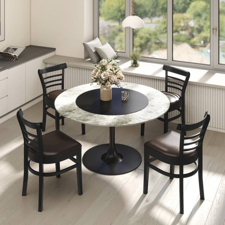 Set of 2 Rubber Wood PU Leather Padded Mid-Century Dining Chairs Set with Ergonomic Backrest - 16.5" x 19" x 31"