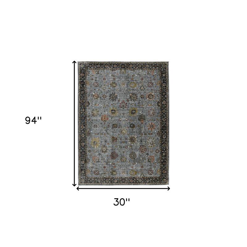 HomeRoots Floral Transitional Runner Area Rug - 94.00 in. x 30.00 in. x 0.30 in.