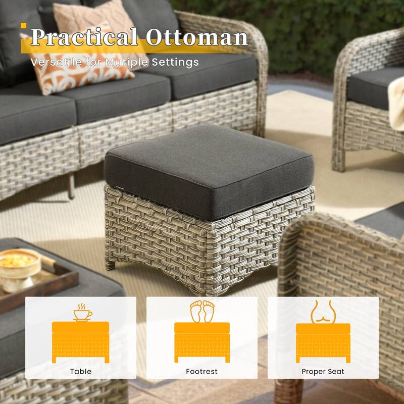 HOOOWOOO 9-piece Outdoor Wicker Patio Furniture Swivel Rocking Chair Set with Fire Pit