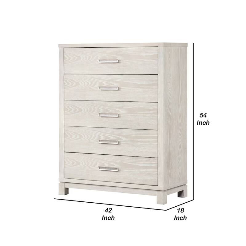 Loji 5 Drawer Tall Dresser Chest, Weathered Gray Solid Wood Storage