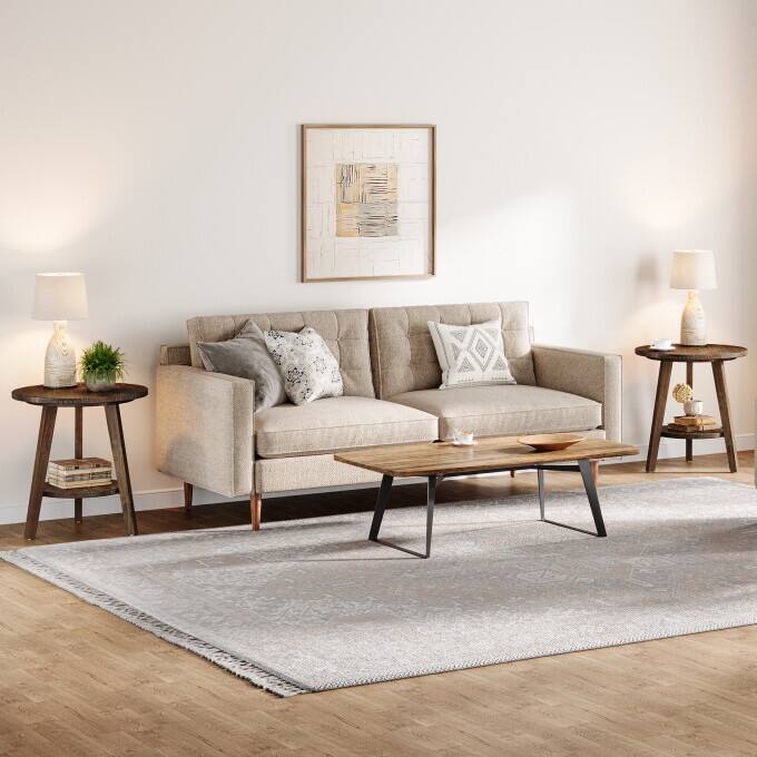 Solid Wood End Table, 2 Tiers Round Side Table, Farmhouse Nightstand