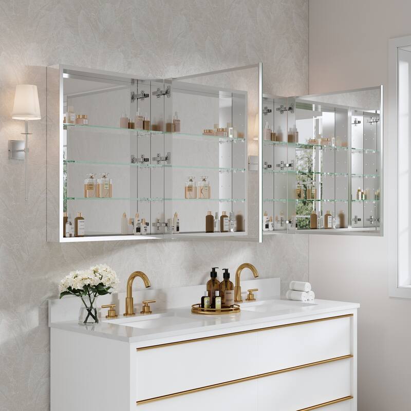 60"W X 30'H Bathroom Recessed or Surface Wall Mount Medicine Cabinet With Adjustable Glass Shelves