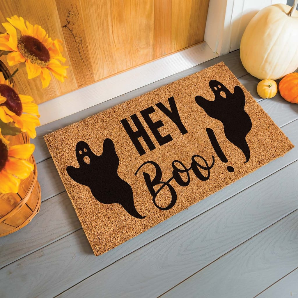 16 in. x 28 in. Coir Halloween Greeting "Hey Boo!" Door Mat