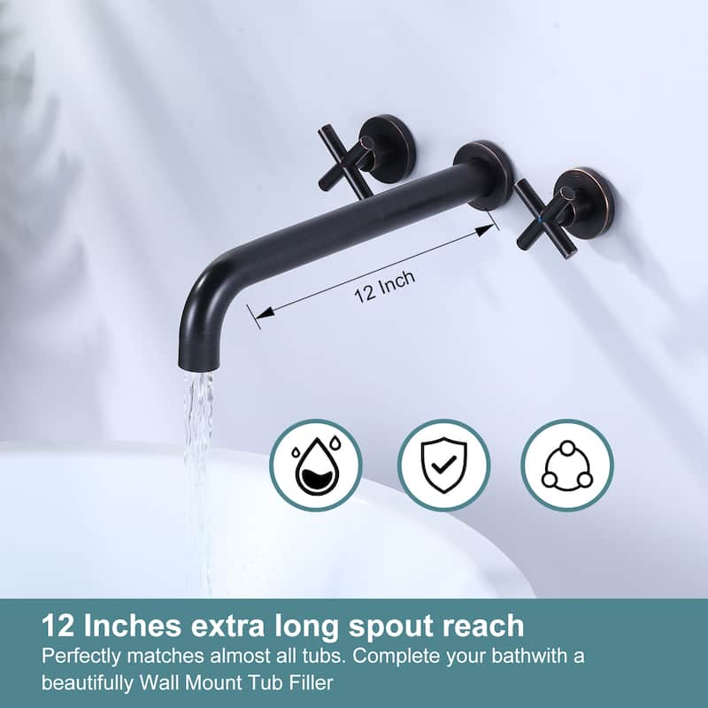 WOWOW Modern Cross-Style Dual-Handle Wall-Mounted Bathtub Faucet