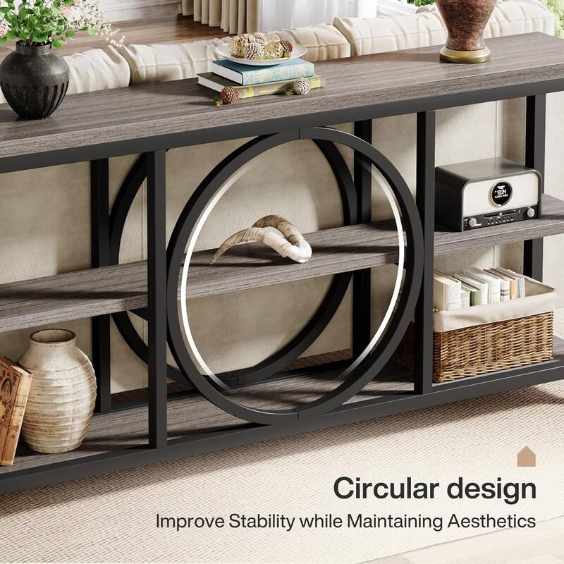 70.9" Extra Long Console Table Sofa Table Behind Couch with Wood Storage Shelves Metal Frame for Entryway/Living Room/Hallway