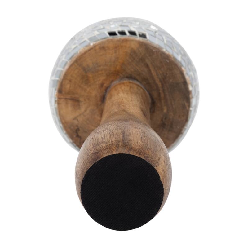 Sagebrook Home Wood, Mosaic Mushroom, Silver, Round, Mosaic, Perfect for Chic Home Decor