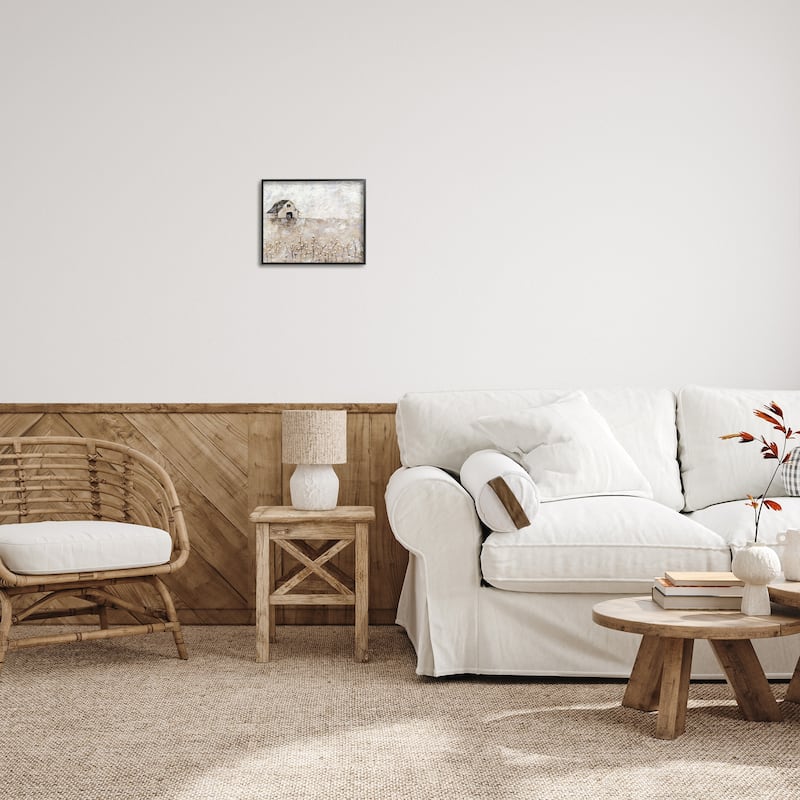 Stupell White Barn Distressed Landscape Cotton Field Florals Framed Wall Art - Off-White