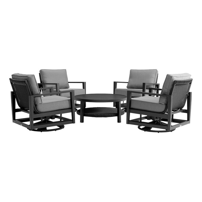 Grand Black Aluminum and Wicker Outdoor 5-Piece Swivel Glider Chat Set