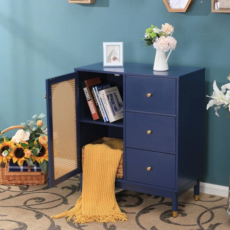 Blue Storage with Rattan Doors and Adjustable Shelves On Sale Bed Bath & Beyond