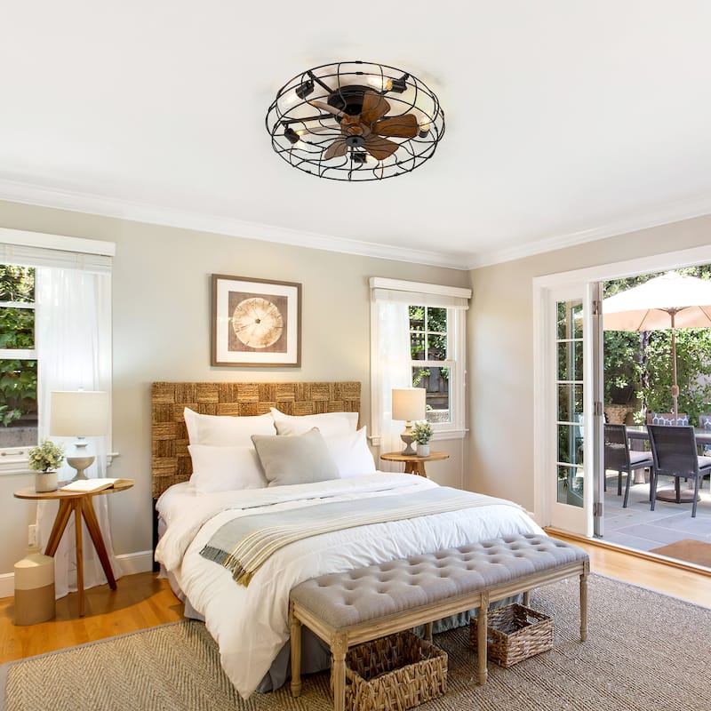 16.5"/19"/20"/23.6" Vintage Distressed White Low Profile Ceiling Fan with Remote (7/6-Blade)