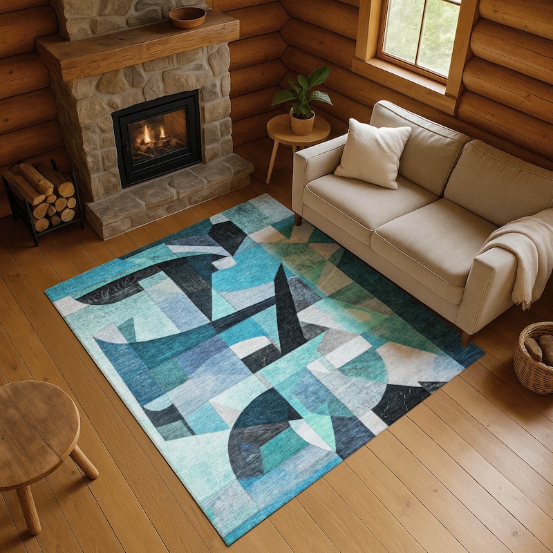 Premium Washable Super Soft Contemporary Mayfield Rug - Teal - 5' x 7'6"