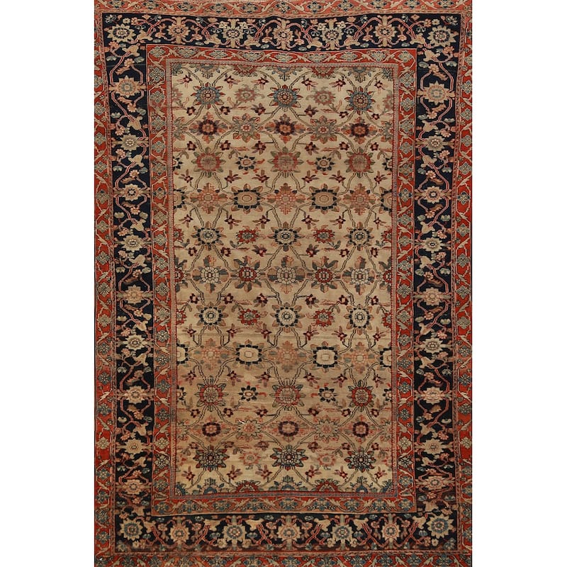 Pre-1900 Antique Vegetable Dye Sarouk Farahan Persian Handmade Carpet - 4'2"x 6'10"
