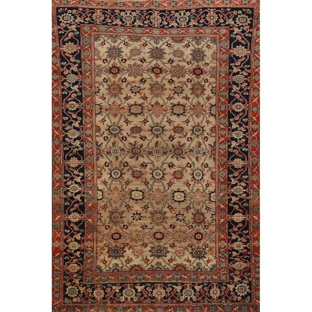 Pre-1900 Antique Vegetable Dye Sarouk Farahan Persian Handmade Carpet - 4'2"x 6'10"