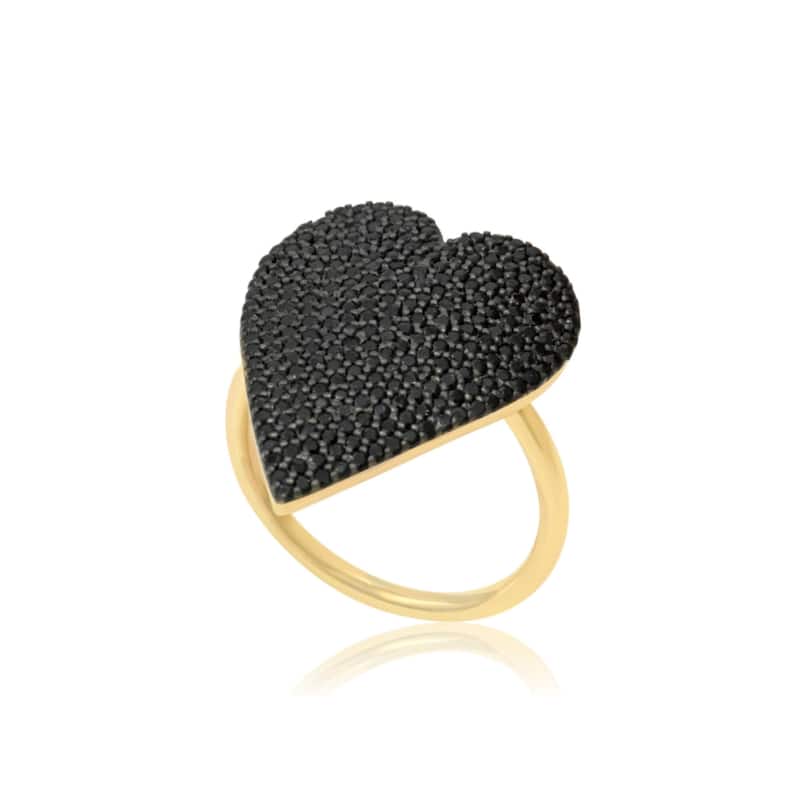 SHYMI Pave Statement Heart Ring - Black - 7