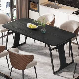 63 Inch Black Wood and Metal Modern Dining Table for 4-6 People - Bed ...
