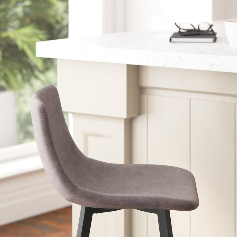 Set of 2 Armless Upholstered Metal Counter Stools
