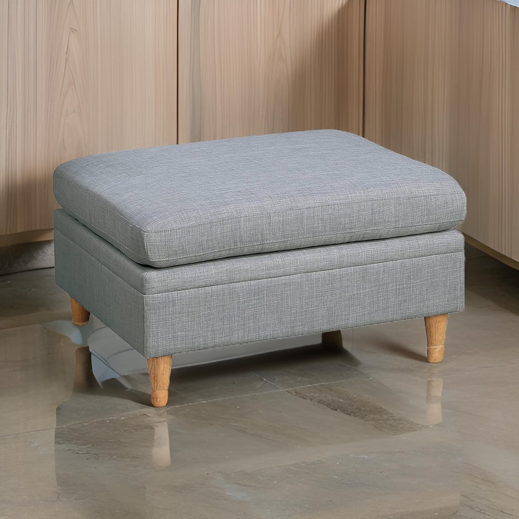Gimy 37 Inch Ottoman, Cushioned Seat, Gray Dorris Upholstery, Solid Wood