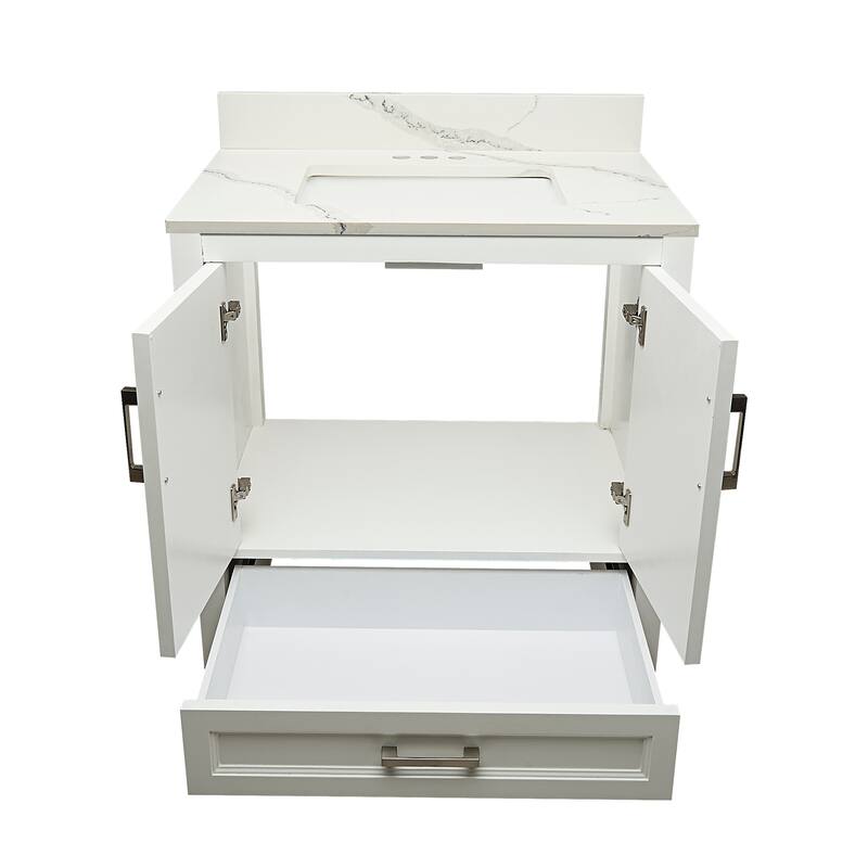 Nevado 37" Bathroom Vanity with Cultured Marble Vanity Top Sink in White with White Basin