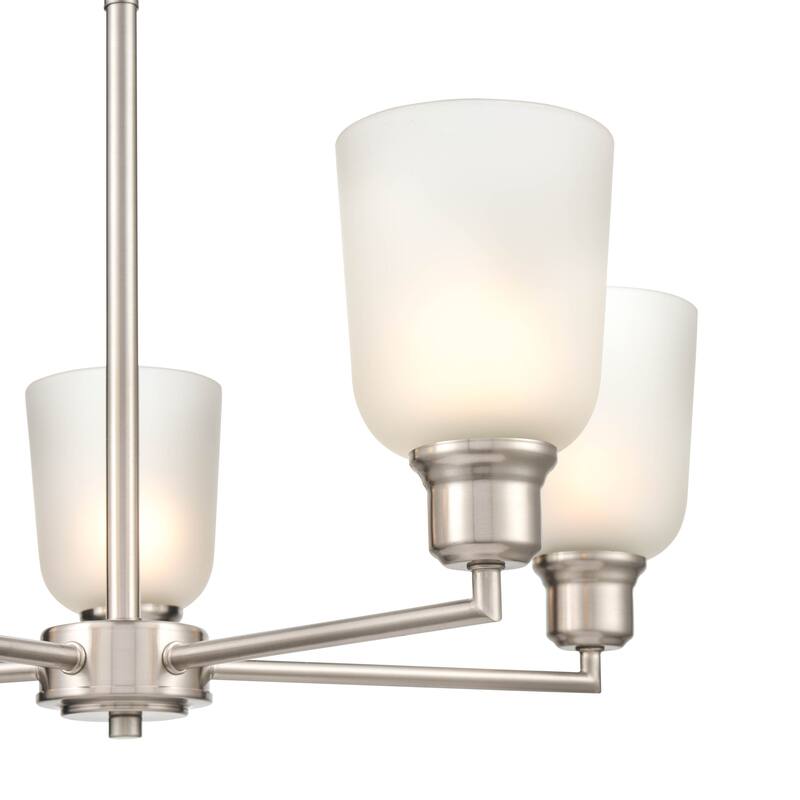 Millennium Lighting Amberle in Brushed Nickel or Matte Black 5 Light Chandelier with Frosted White Shades
