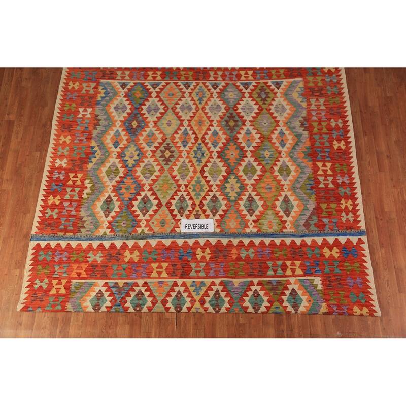 Kilim Oriental Area Rug Flatweave Tribal Multi-Color Wool Carpet - 8'5"x 9'11"