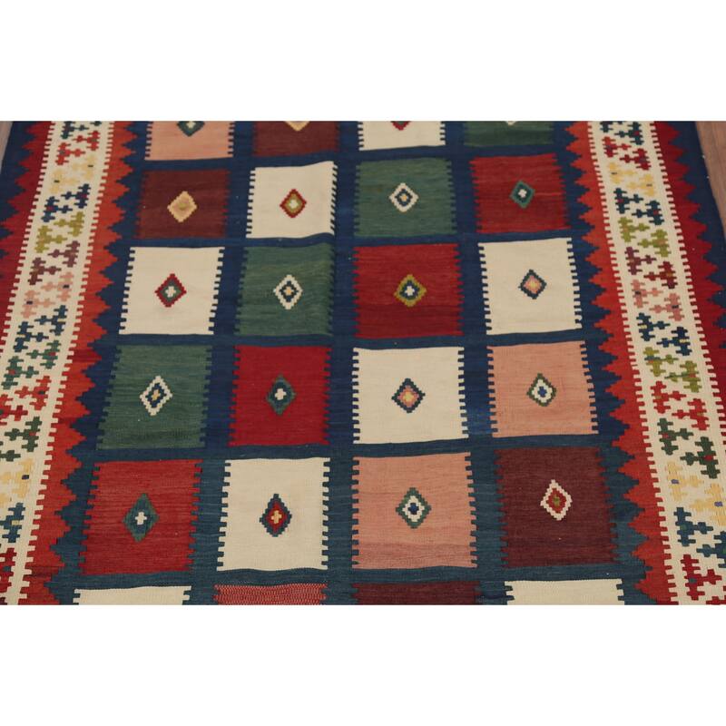 Kilim Qashqai Persian Vintage Rug Hand-Knotted Living Room Wool Carpet - 4'8"x 6'9"