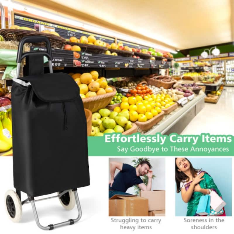 Foldable Shopping Cart with Anti-Skid Handle Waterproof Oxford Fabric and Heavy-Duty Steel Frame - 21" x 13" x 7"