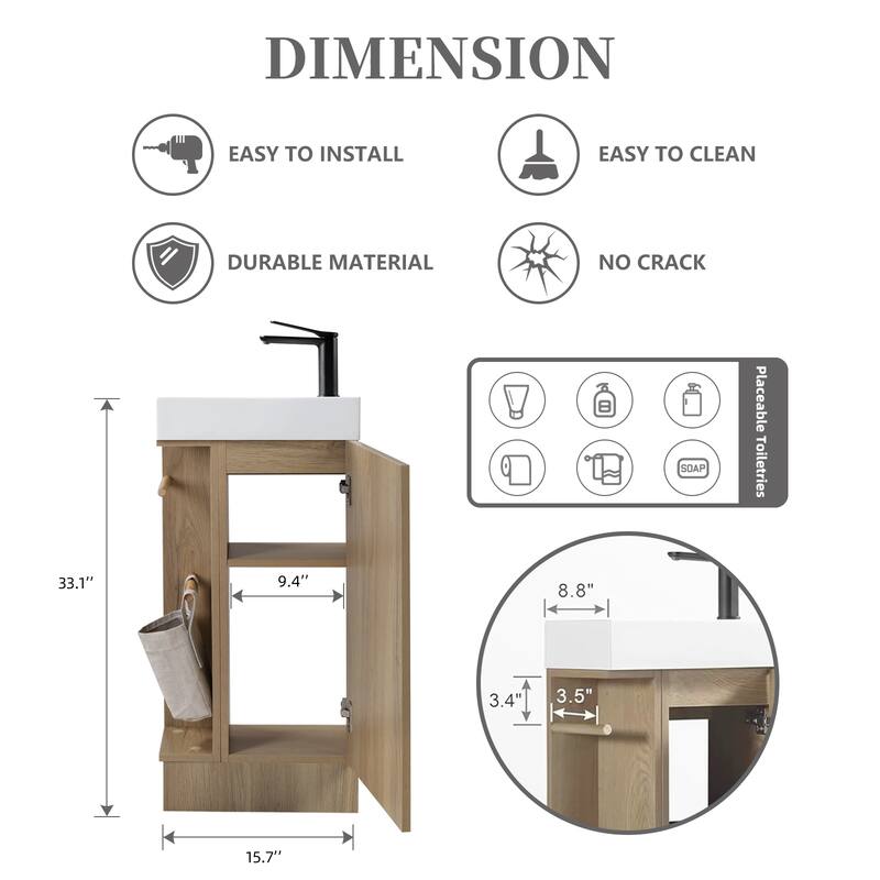 16 inch Bathroom Vanity Sink Combo for Small Space Modern Floor Standing Small Bathroom Vanity with Sink Bathroom Cabinet Set