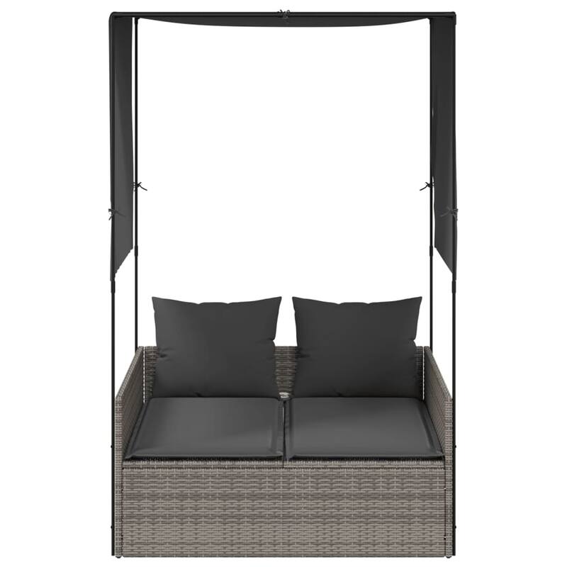 vidaXL Double Sun Lounger Grey PE rattan, powder-coated steel, polyester - 43.3 x 46.5 x 73.6