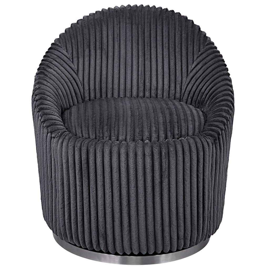32" Gray and Stainless Steel Contemporary Swivel Chair
