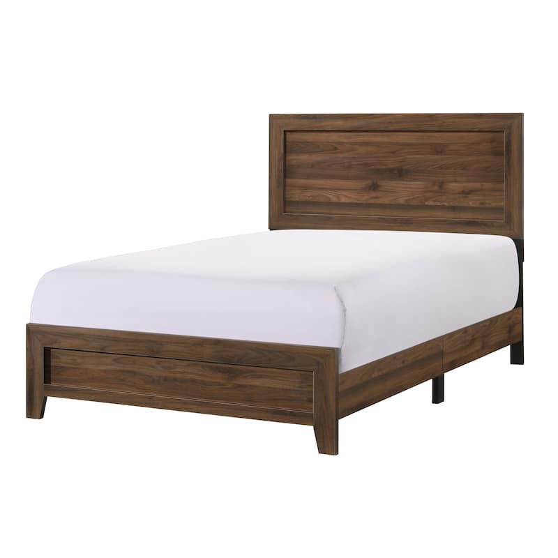 Full Size Wood Contemporary Panel Bed with Fabric Headboard